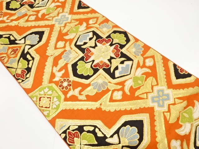 JAPANESE KIMONO / ANTIQUE FUKURO OBI / SILK / WOVEN FLORAL SARASA